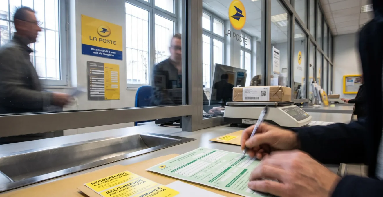 Préparation d'un envoi en lettre recommandée avec accusé de réception au bureau de poste pour notification de rétractation